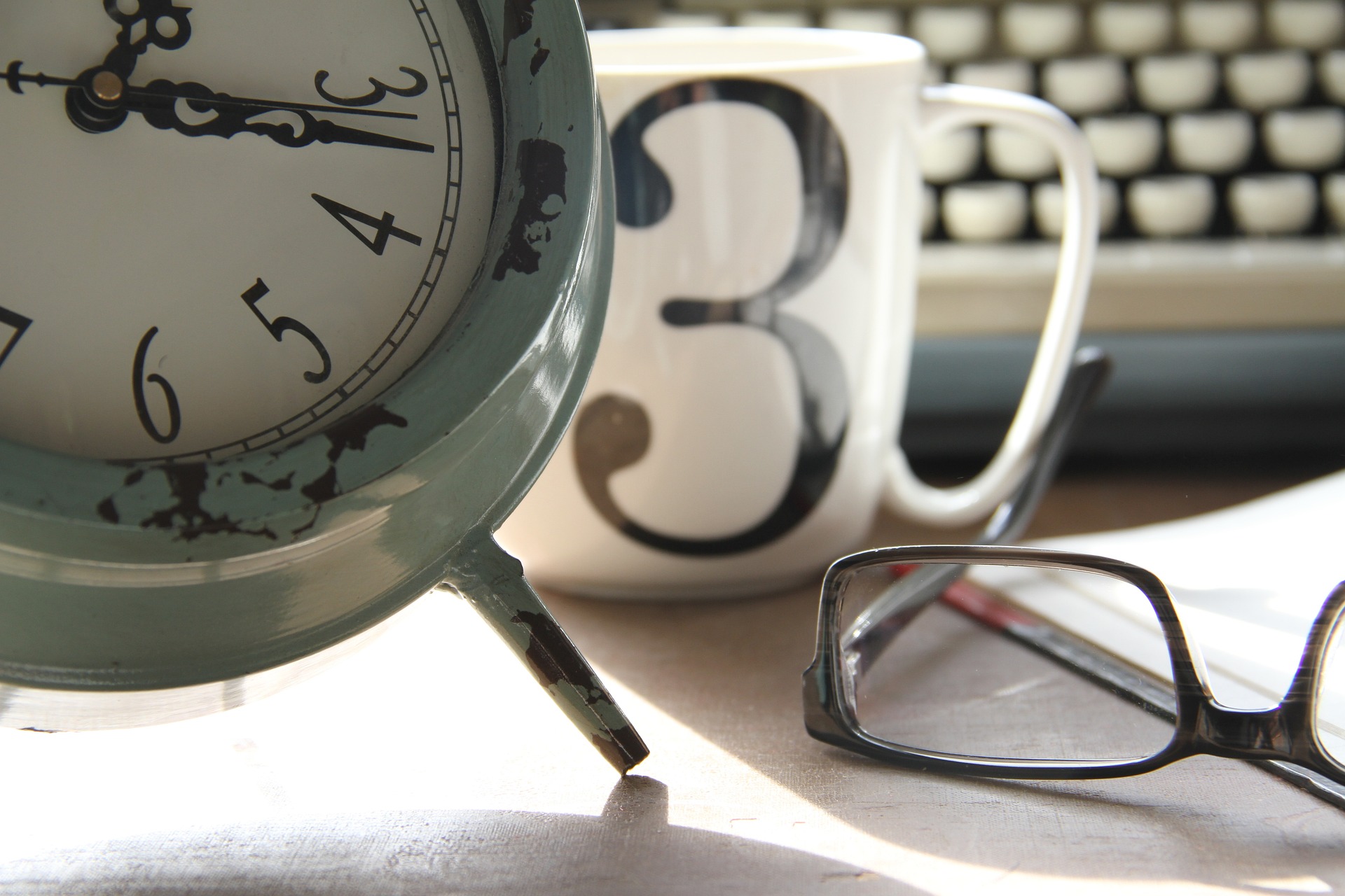 Clock mug and glasses
